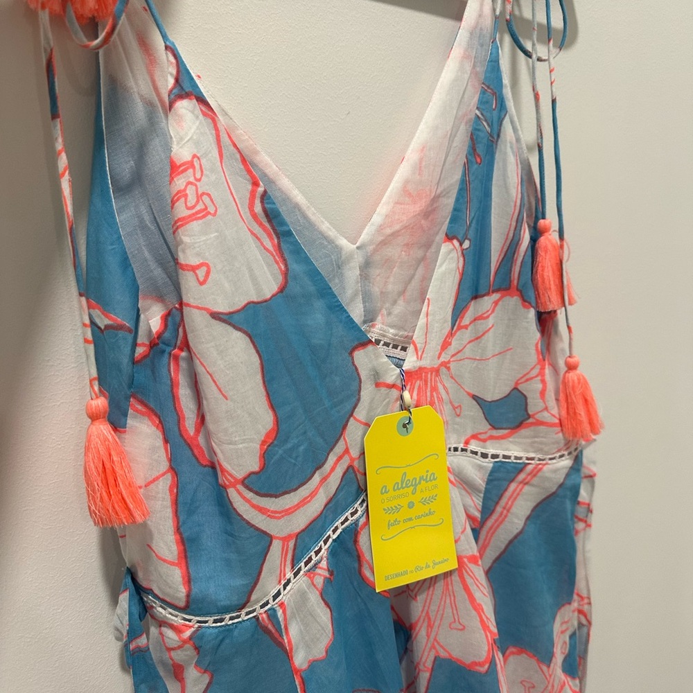 FARM Rio Blue Floral Maxi Dress with Coral Accents - Picture 8 of 9